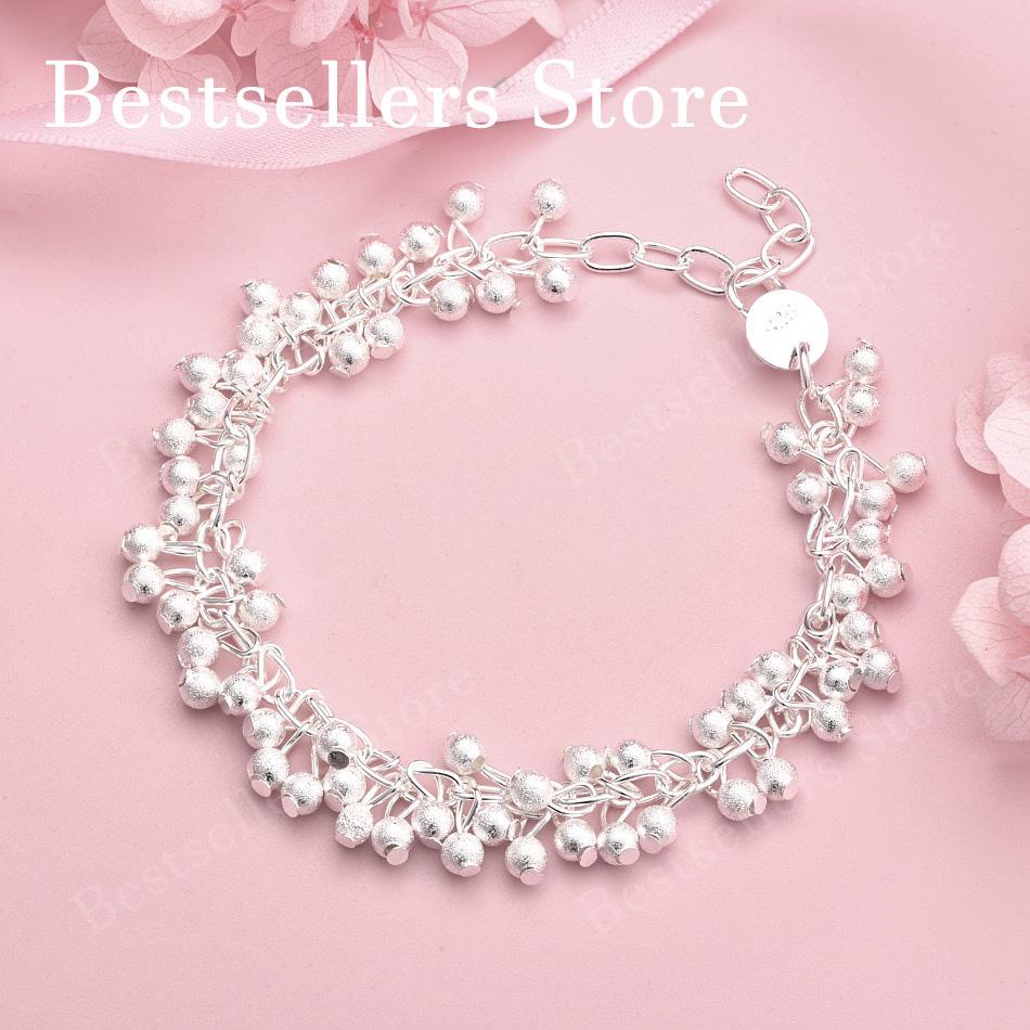 925 Sterling Silver 8-inch Exquisite Frosted Bead Fashion Bracelet for Women's Wedding Party Jewelry Accessories