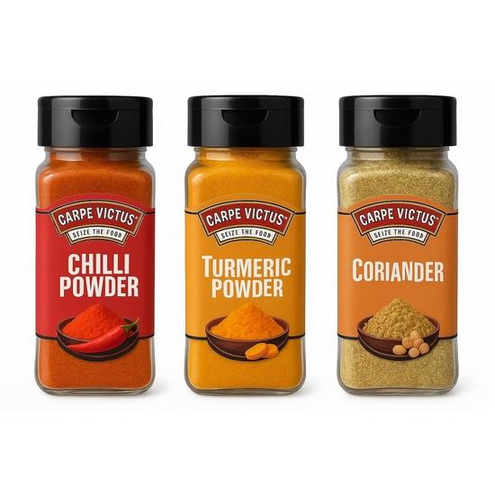 

Carpe Victus Premium Assorted Spices Combo Pack, Dry Indian Spices Box, Assorted Cooking Masalas for Daily Use, Pack of 3 (100 gms each)