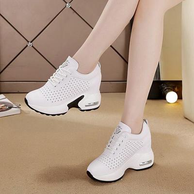 Mode Bande Talon haut 8cm Augmentant Dames Baskets Chaussures Femme Femmes Cuir Chaussures Vulcanisées Décontracté Compensé Plateforme chaussures 459