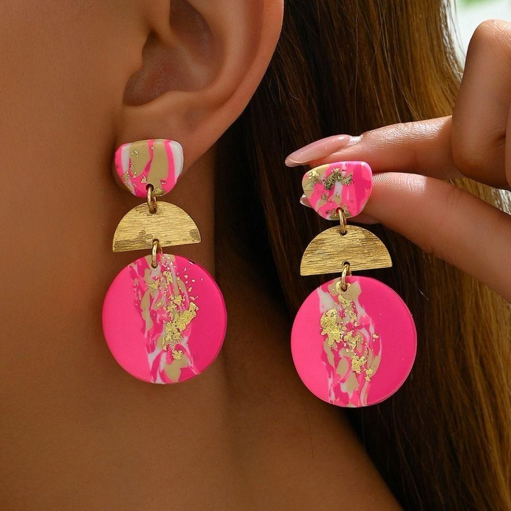 Geometric Beach Earrings Y2K Exaggerate Earrings Women Elegant Acrylic Stud Earrings  Gifts