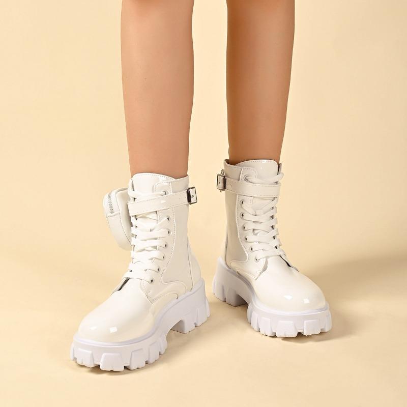 Women's New Lace-Up Round Toe Platform Short Boots Bag Boots Women's British Style Fashion Martin Boots