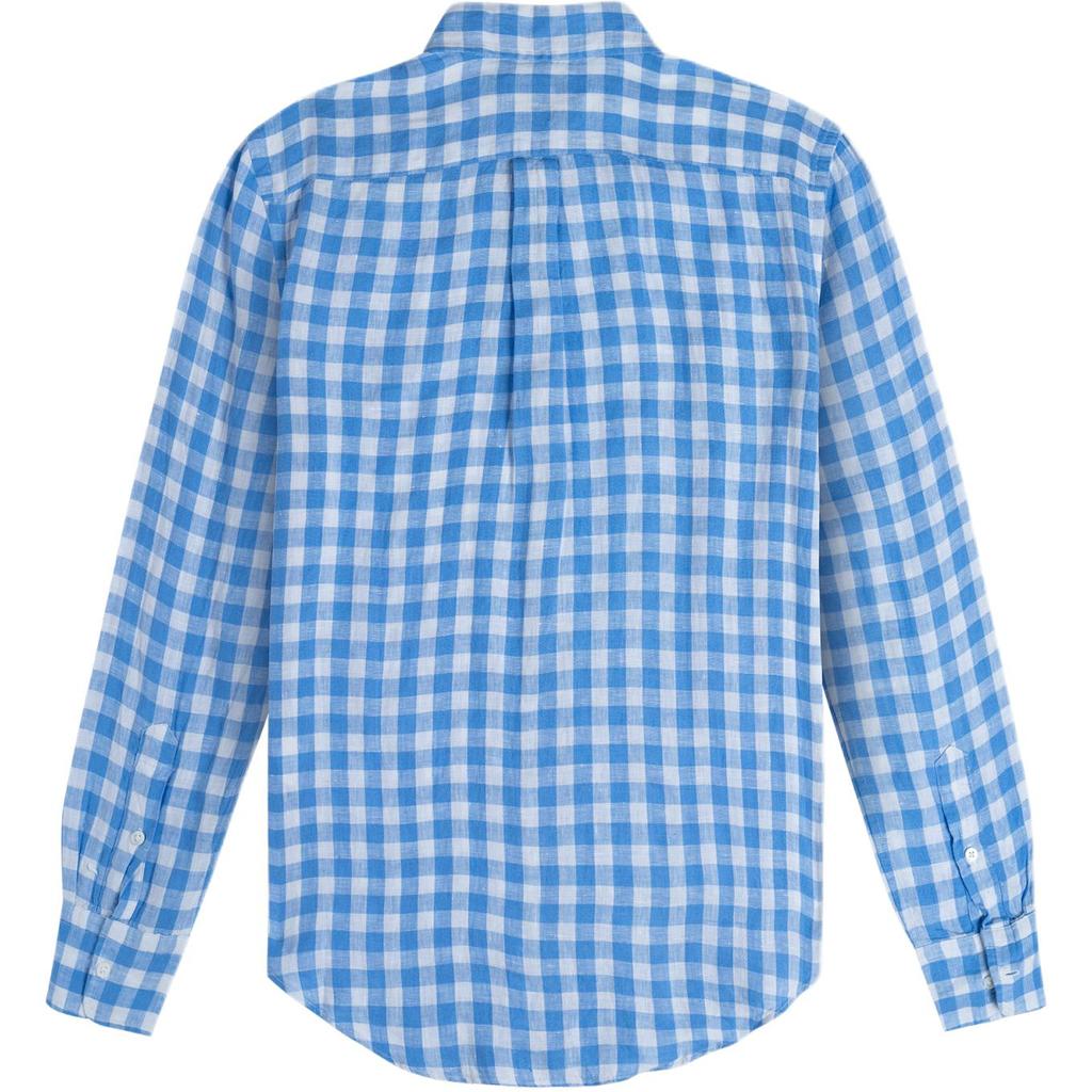 Polo Ralph Lauren Kariertes Leinenhemd mit gesticktem Pony-Logo Langarm Damenhemden Blau Weiß 211780668-007