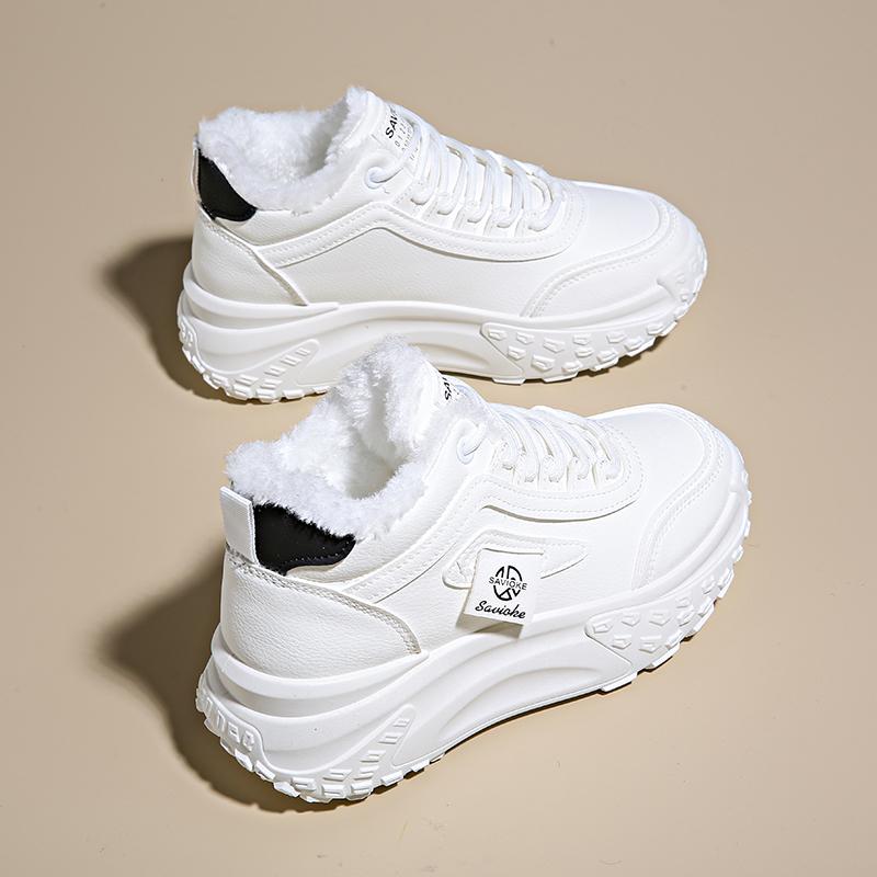 MCTIN Shoes for Women Winter Plush Chunky Sneakers Lace Up Casual Thick Soled Warm Shoes