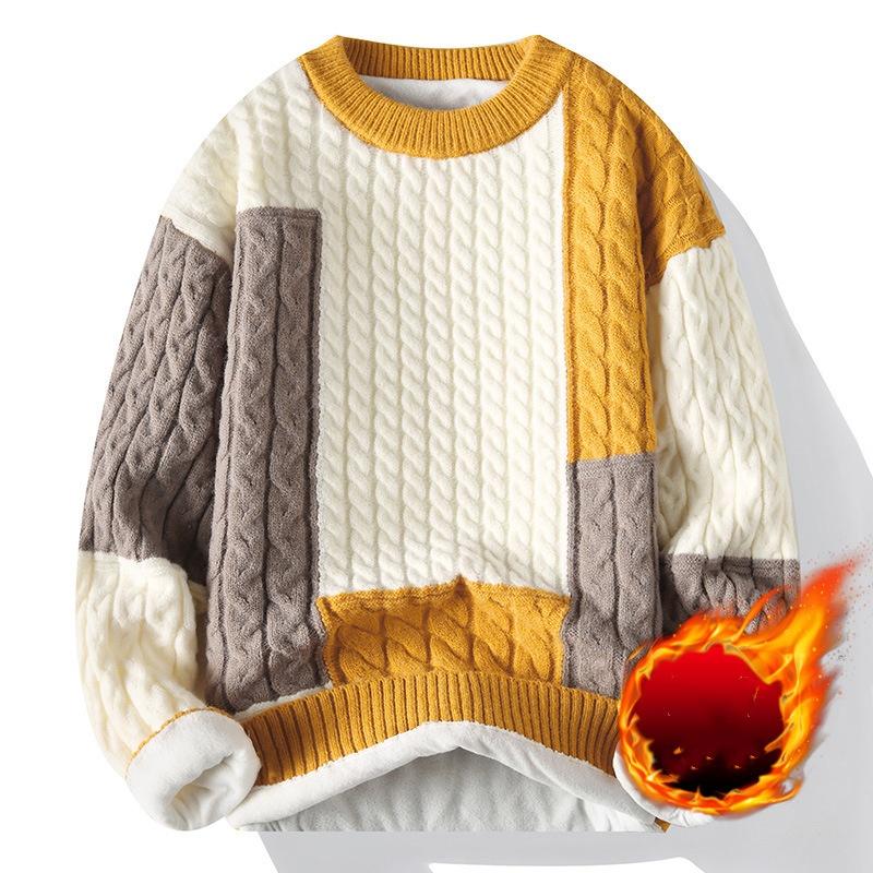 Spring Autumn Winter Fashion Patchwork Loose Sweater Men Streetwear Mens Casual Sweaters Warm Knitting Pullovers Men Plus Size