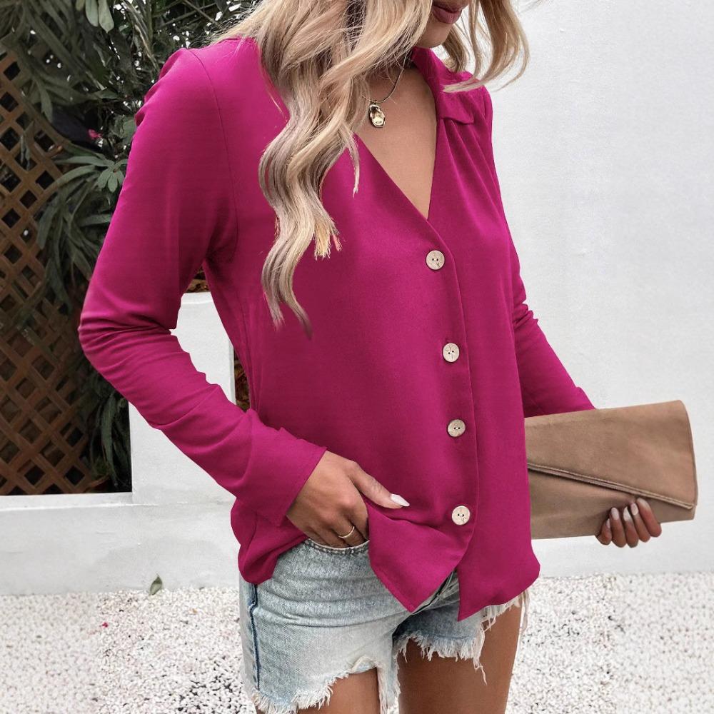 2025 Spring and Summer New Women's Solid Color Long Sleeve Ice Silk Elegant Button-up Shirt for Women