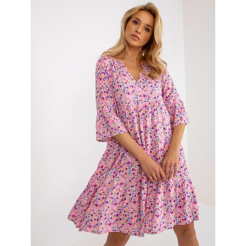 

Dress Summer New V-neck Printed Loose Dress Pink 2XL
