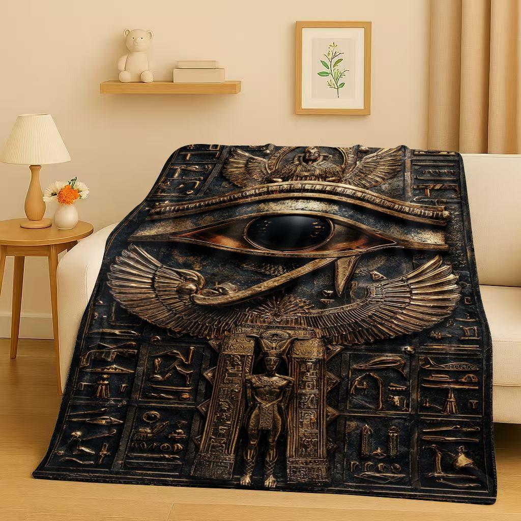 3D Ancient Egypt Pictographic Eye of Horus Flannel Blanket,Ultra Soft Warm Plush Throw for Home Bedroom Bed Sofa Cover Office