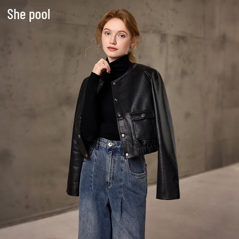 

Женская короткая мотоциклетная куртка из искусственной кожи L