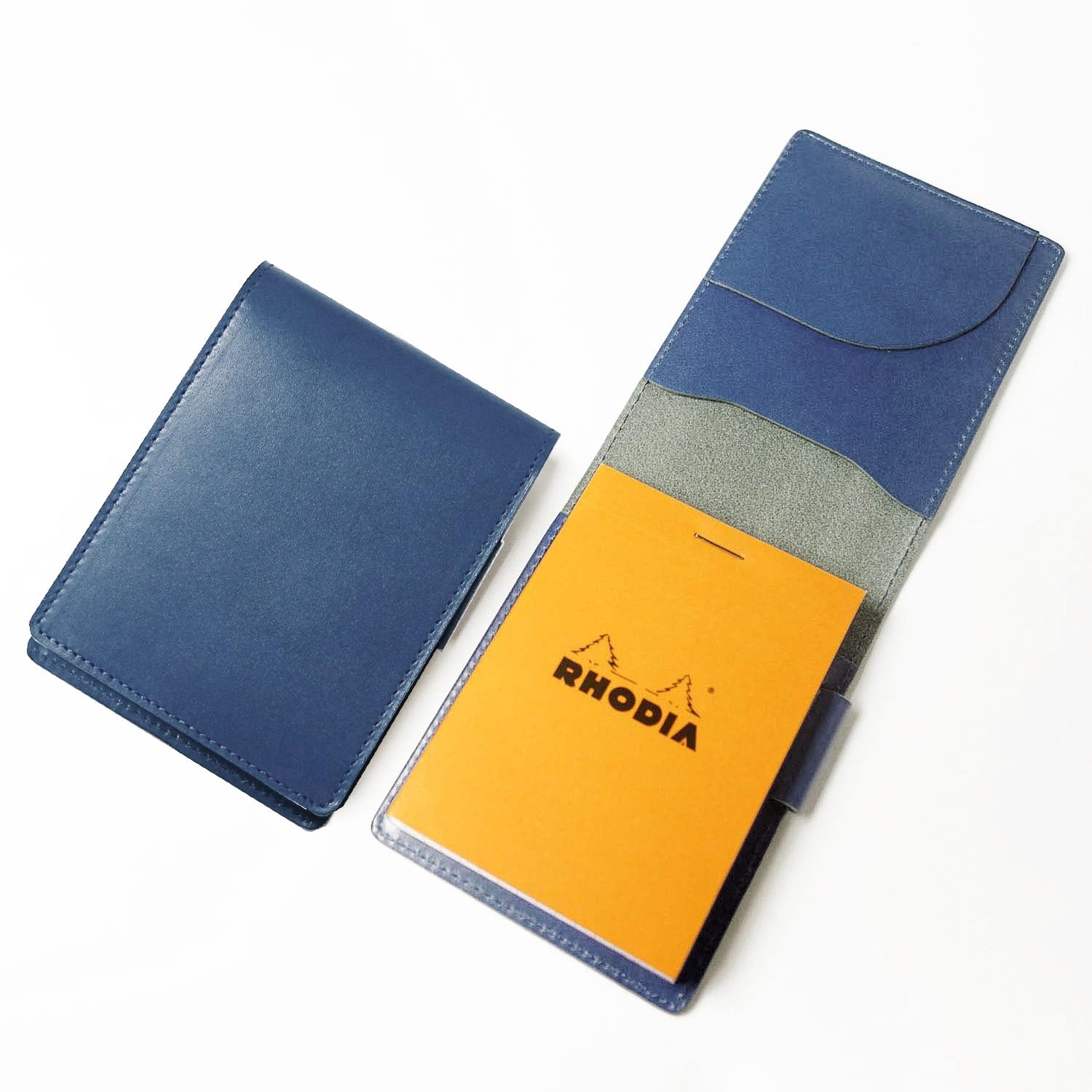 

Rhodia No. 11 size leather notebook cover with one notepad included (Cobalt Blue)