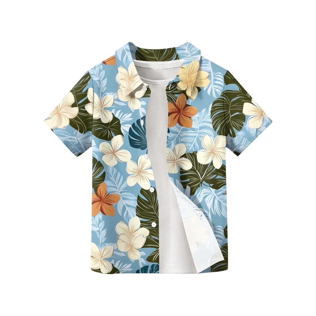 Jungen kurzärmeliges Hawaiihemd, Kinder Sommer Hemd mit Knöpfen