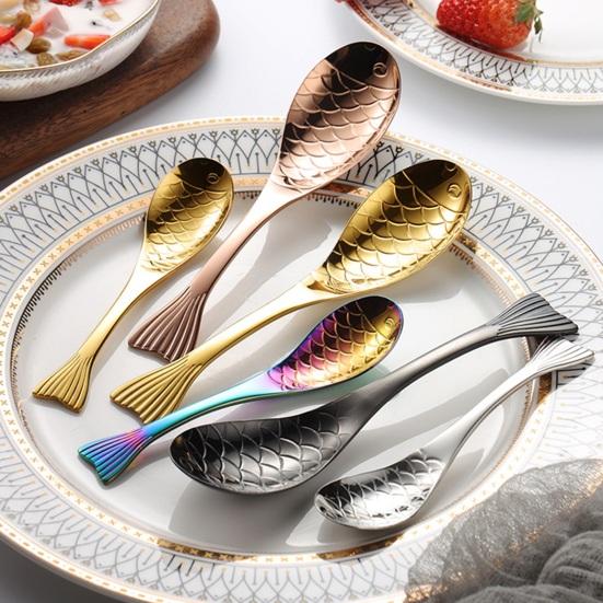 Dessert Spoon Heat-resistant Ergonomic Ice Cream Spoon Fish-shaped Stirring Spoon Tableware for Home