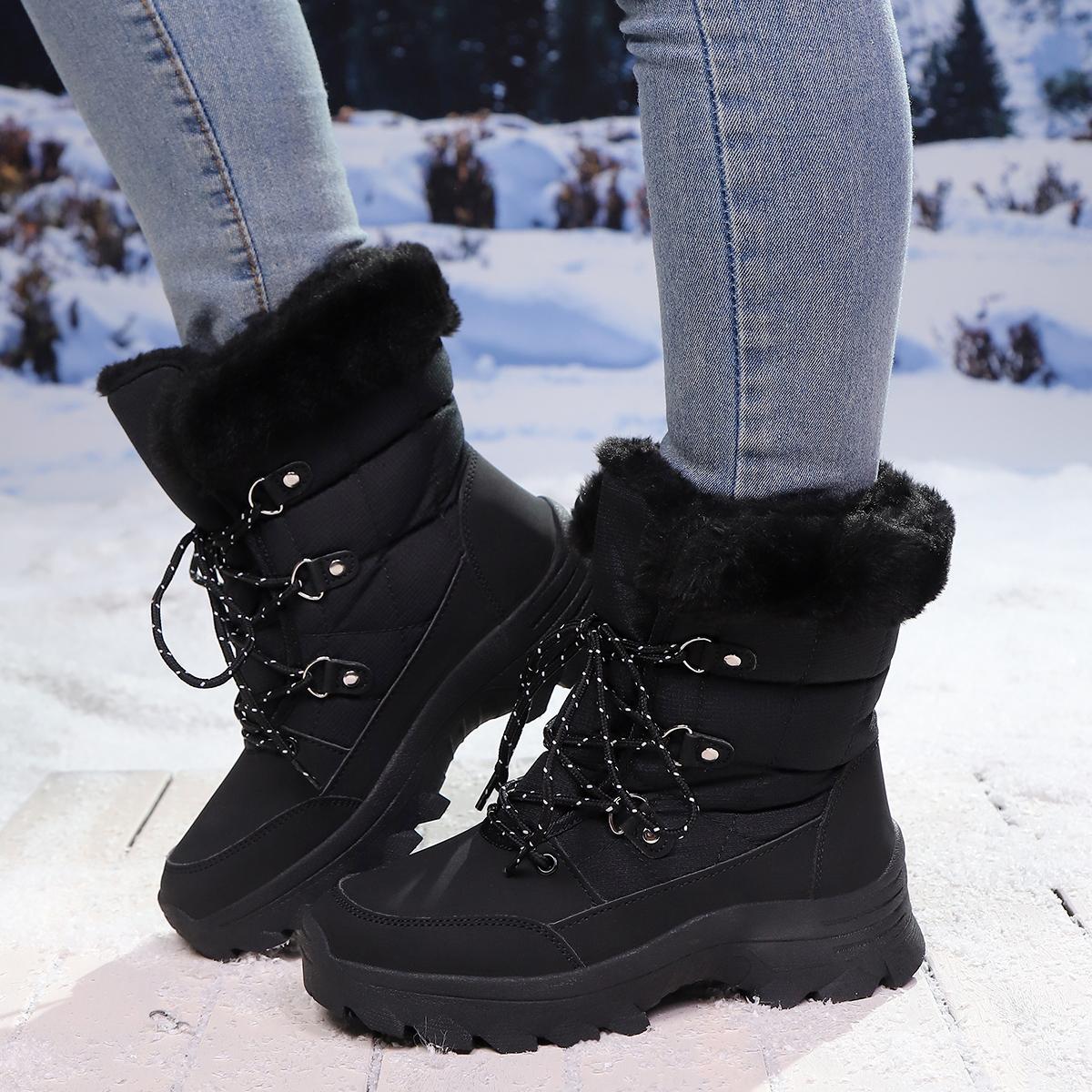 

TUINANLE Женские зимние ботинки Плюс бархатные теплые высокие кроссовки для женщин Нескользящие уличные женские сноубутсы 36 чёрный