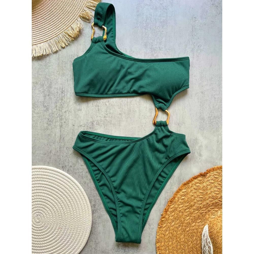 

Women s One Piece Swimsuit Ring Cut Out Front High Cut Cheeky Bathing Suit Monokini Swimwear One Shoulder Ribbed Monokini S