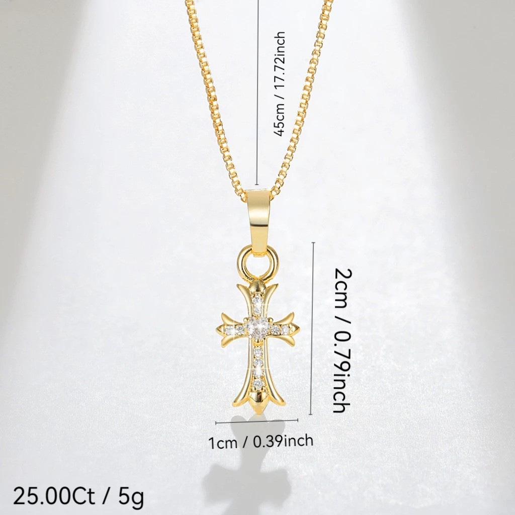 European & American K-Heart Diamond Double Cross Punk Clavicle Necklace - Real Gold-Plated Niche Design.