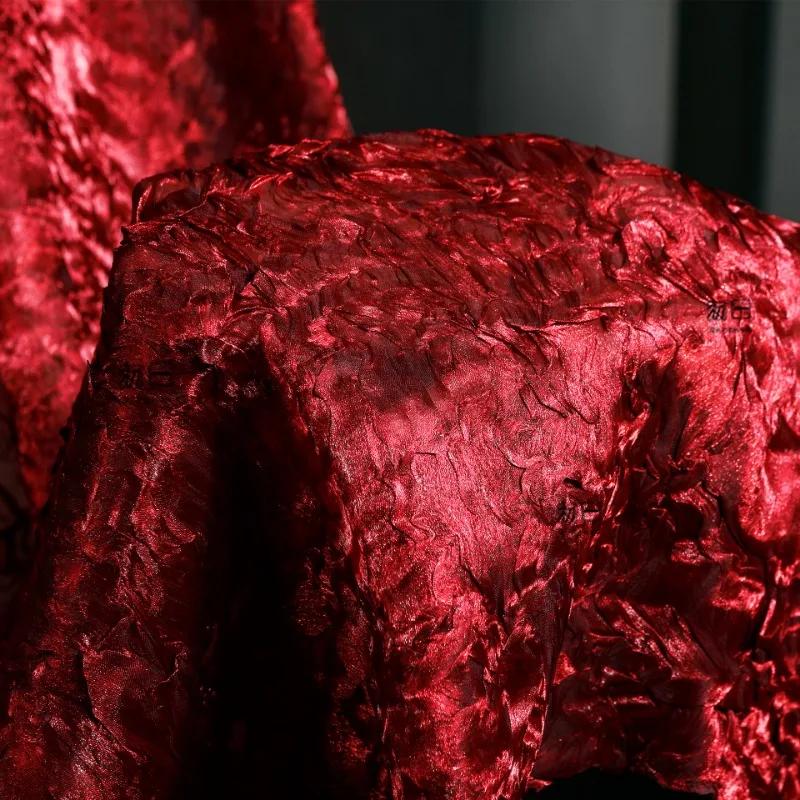 Breiter 100cm Blauer Welleneffekt Knittergaze Stoff Designerstoff für Schneiderei mit unregelmäßiger Wellenfaltenstruktur