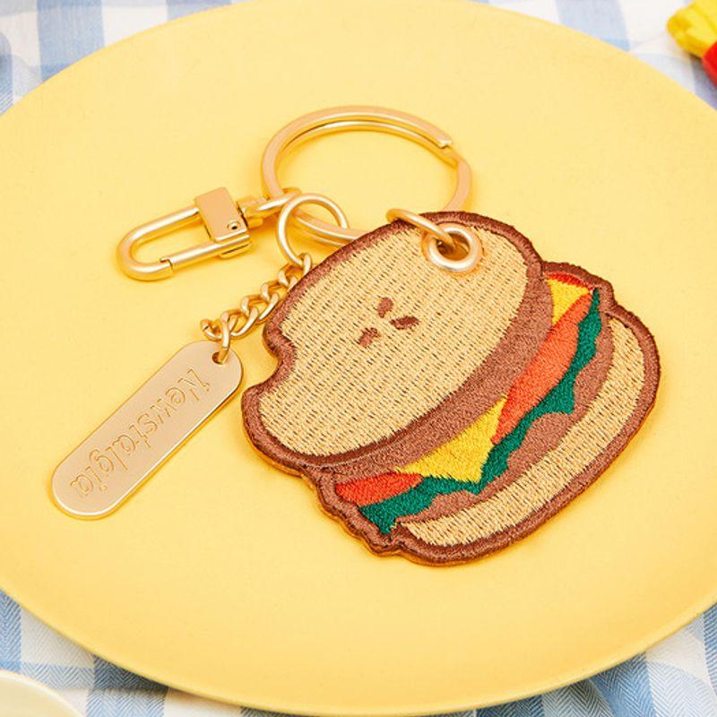 

Newstalgia embroidered keychain hamburger brown