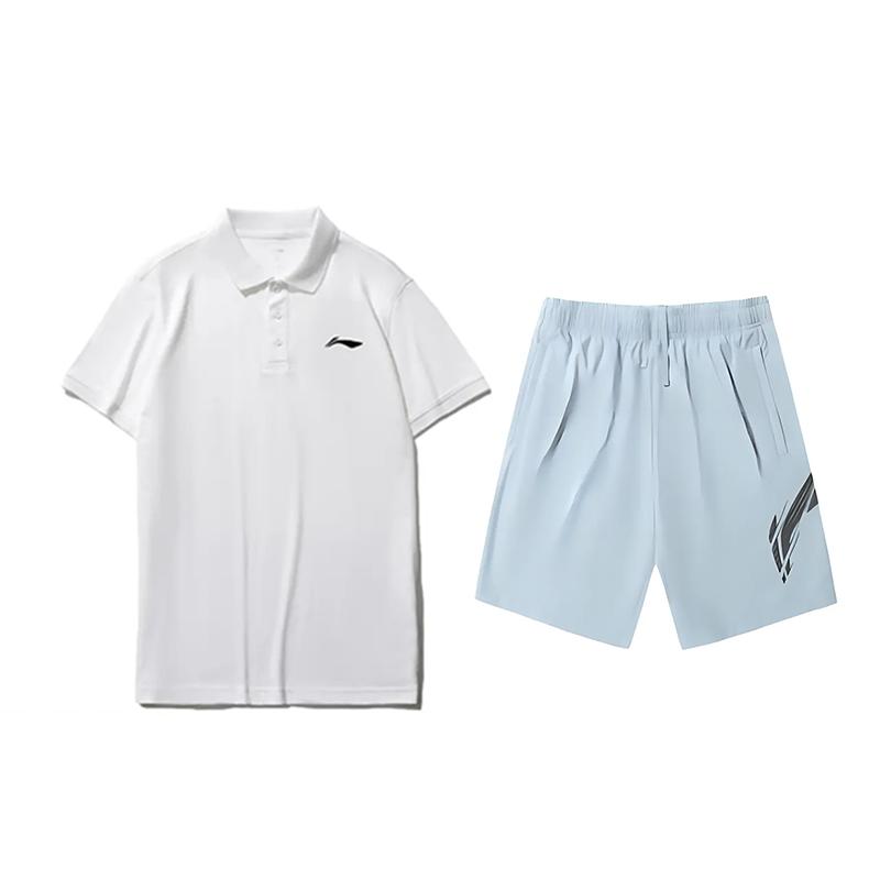 

Li-Ning Breathable Comfortable Versatile Short Sleeve Solid Color Mid Waist Shorts Casual Sports Suit Unisex suit YPLV049-1+YKSV151-2 S