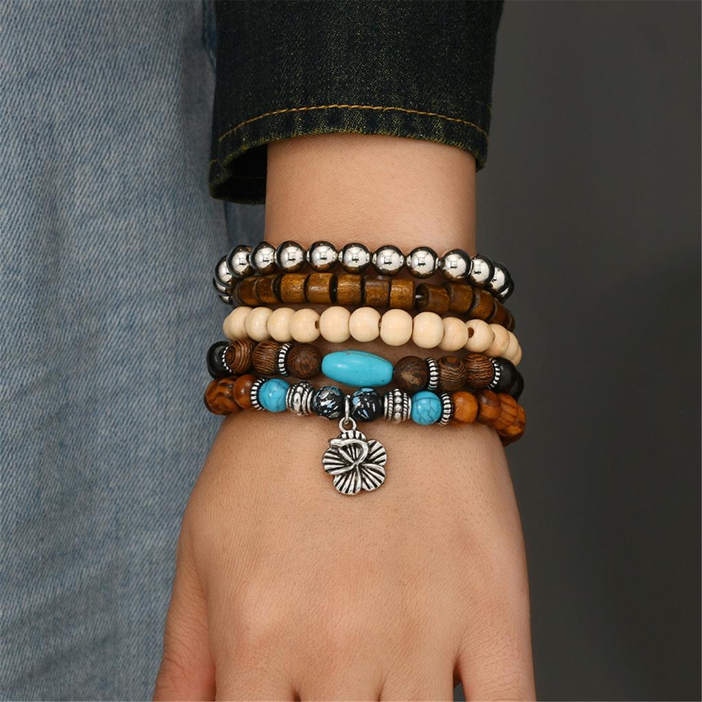 Lightweight Wooden Bead And Turquoise Handmade Bracelet For Casual Wear Bohemian Accessory for Women Girls
