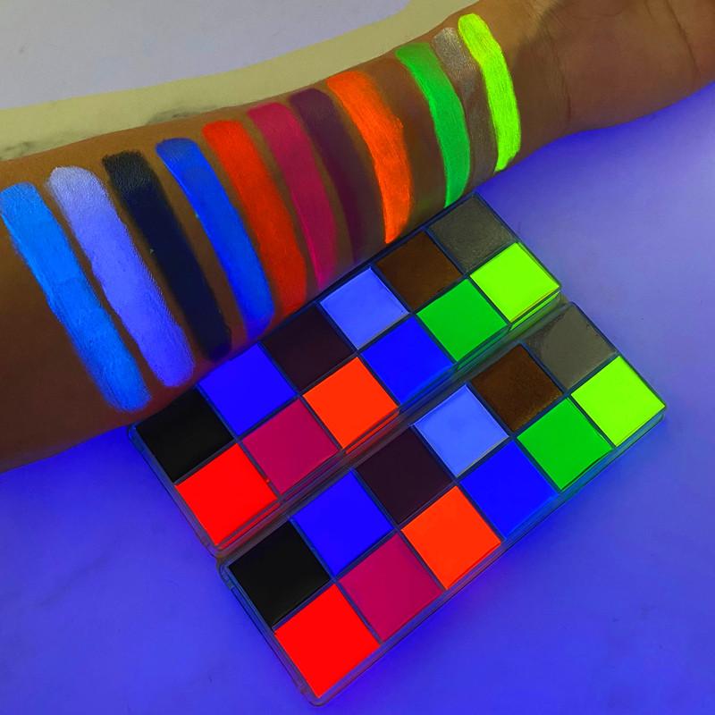 Halloween Party Waterproof Vegan Face Oil Neon Painting Kit Professional Body Makeup 12 Colors Tattoo Face Body Paint