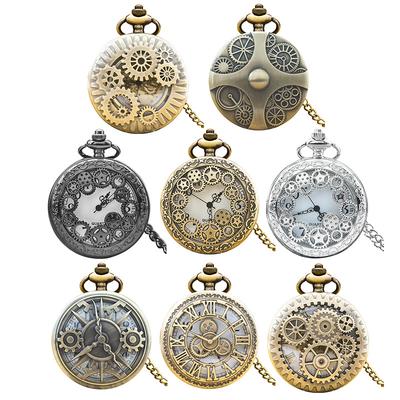 Montre de poche rétro bronze à grand motif ajouré, grande fleur, montre de poche rétro à engrenages