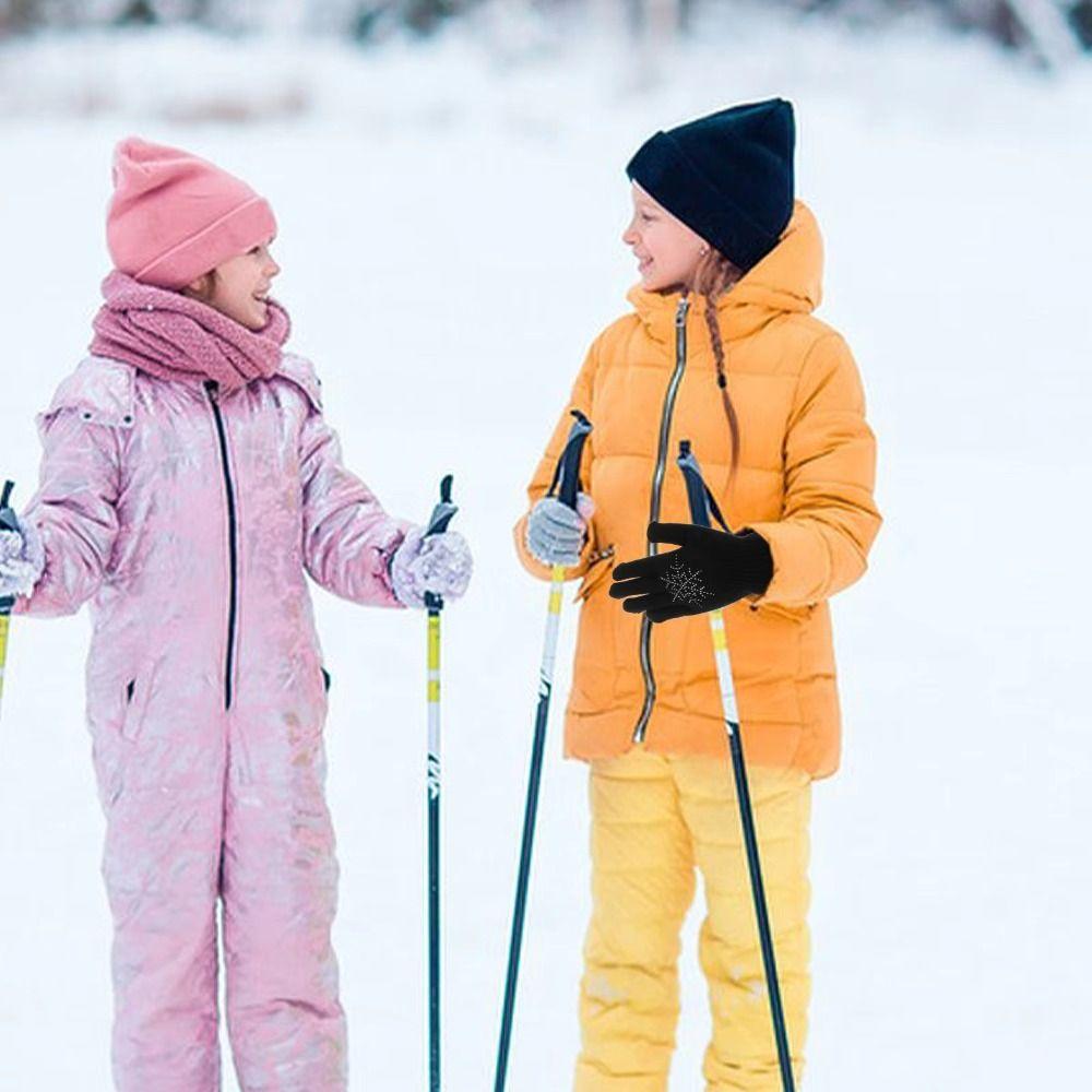 Rhinestone Figure Skating Gloves Palm Protection Kids Skating Mittens Winter Sports