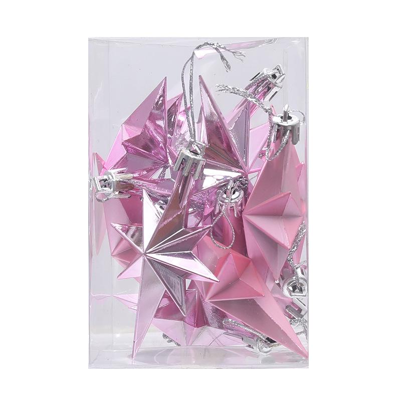 

Елочные украшения в виде восьмиугольной звезды, цветной гальванический пластиковый декор. 12 per box розовый