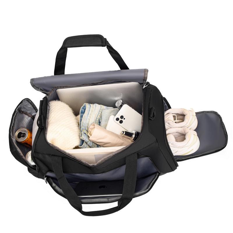 Large Capacity Gym Bag with Wet/Dry Separation, Shoe Compartment, Printed Logo, and Water-Repellent Design