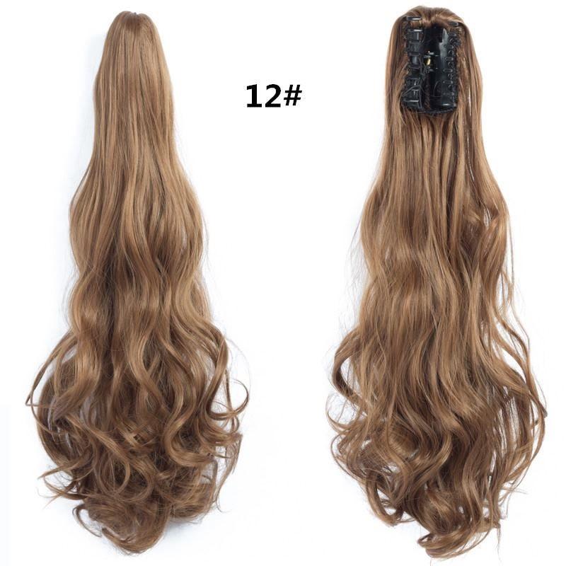 

22-дюймовые синтетические длинные волнистые вьющиеся волосы для наращивания хвоста с когтями, черный, коричневый, красный шиньон для женщин