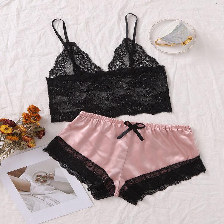 Sexy dreiteiliger Pyjama-Set aus Spitze - Europäischer & Amerikanischer Stil