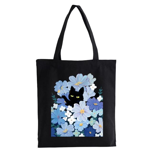 Cute Cat Shopper Bag Kawaii Women Large Canvas Tote Cartoon Cat Eco Reusable Shopping Bag Female Handbag