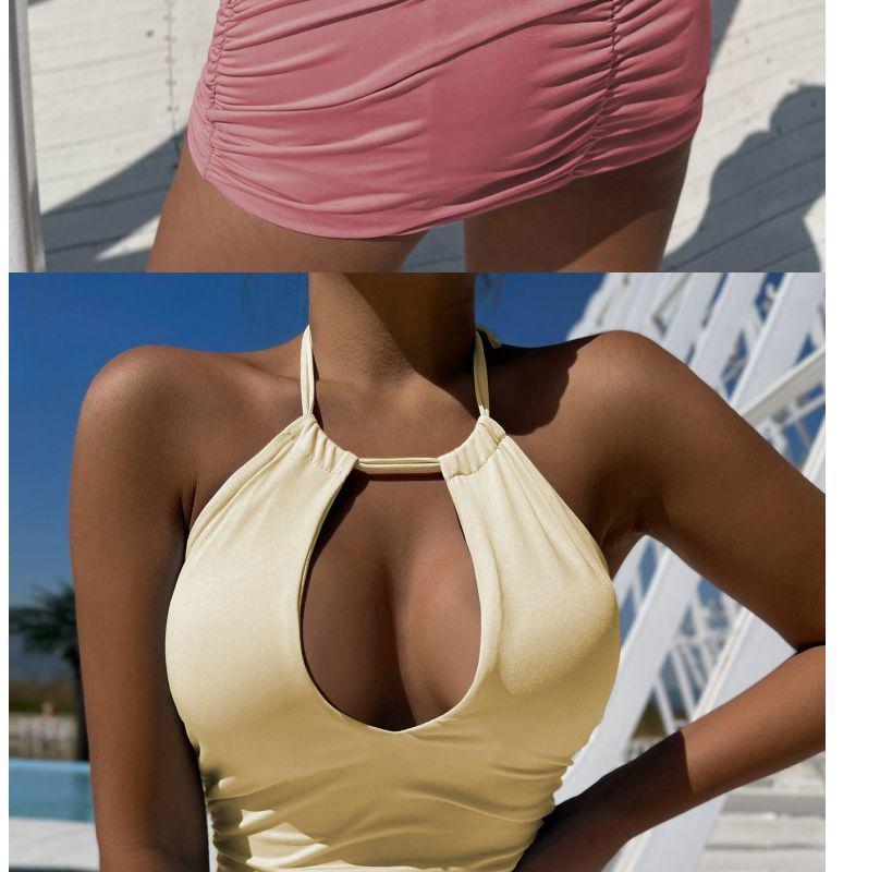 Thai Lace-Up Halter Backless Pleated Bodycon Dress for Women