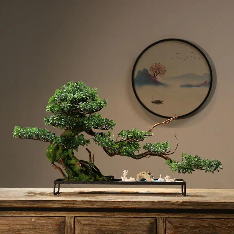 Simulation Green Plants Welcoming Pine Bonsai Planting Corners and Ornaments Living Room Decorations Zen Micro Landscape