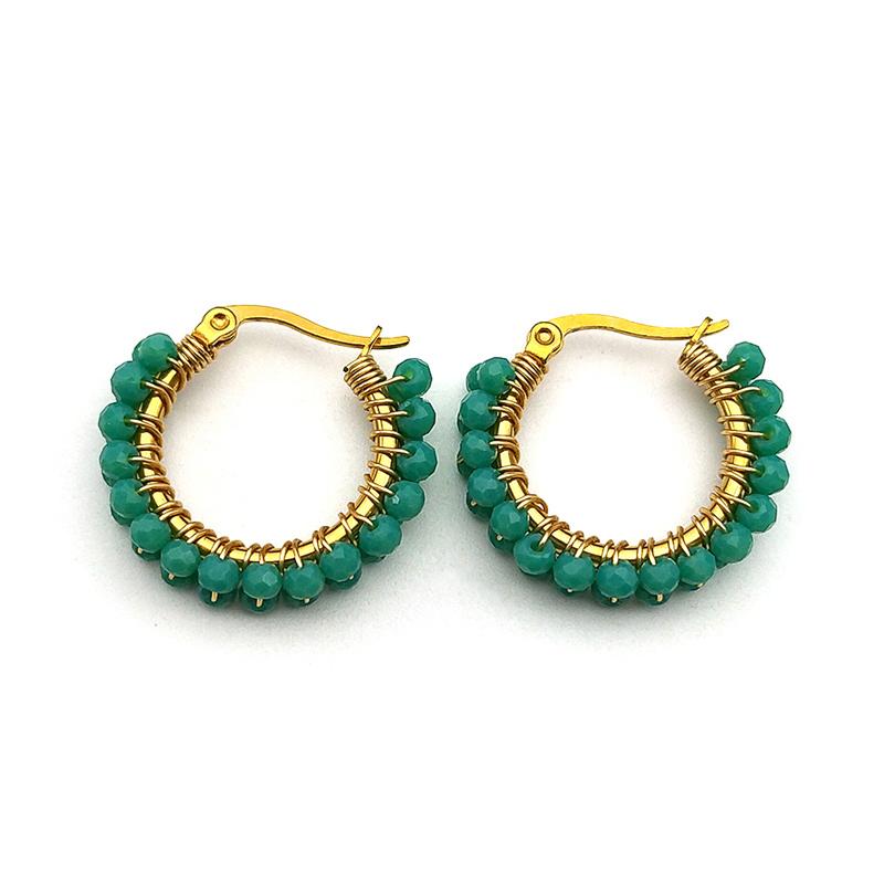 Trend Colorful Bead Drop Earrings For Women Girls Stainless Steel Green Color Female Dangle Earring Jewelry Valentine Day