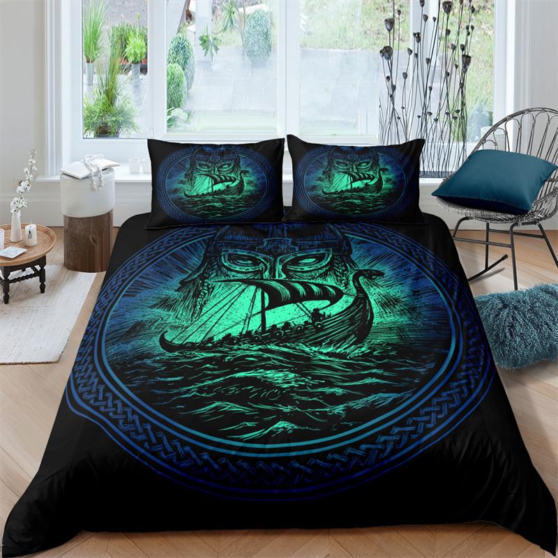 Viking Northern Germanic Culture Wolf Celtic Bedding Set Boys Girls Twin Queen Size Duvet Cover Pillowcase Bed Kids Adult