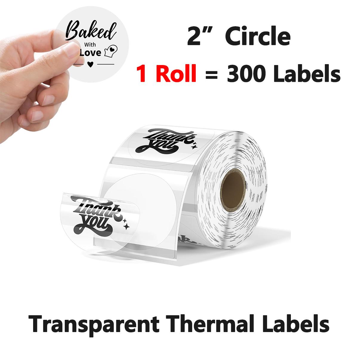 

2 Круглі Прозорі Термоетикетки, Самоклеючі Термоетикетки Прямого Друку 1Roll-300Labels анти-flash білого кольору