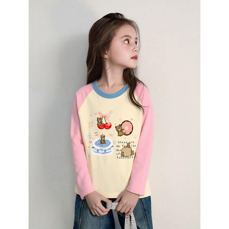 27Home Brand Export Children's Clothing Spring New Arrivals Korean Style Girls' Pure Cotton Base Shirt Children's Cartoon Long-Sleeve T-Shirt