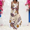 Women Plus Size Scoop Neck Strappy Sleeveless Halloween Ghost Pumpkin Printed White A Line Long Dress