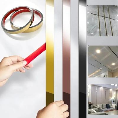 1pc 5m/196.85in  Mirror Wall Sticker Stainless Steel Mirror Wall Moulding Trim Wall Ceiling Edge Strip Flat Decor Lines Living