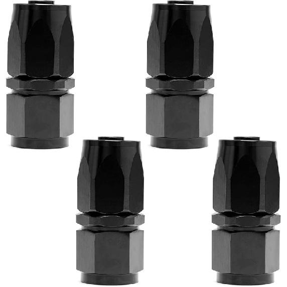 6AN Straight End Fitting 4 Pcs For Braided Fuel Oil Gas Line Hose End 6 AN Fittings Aluminum Black