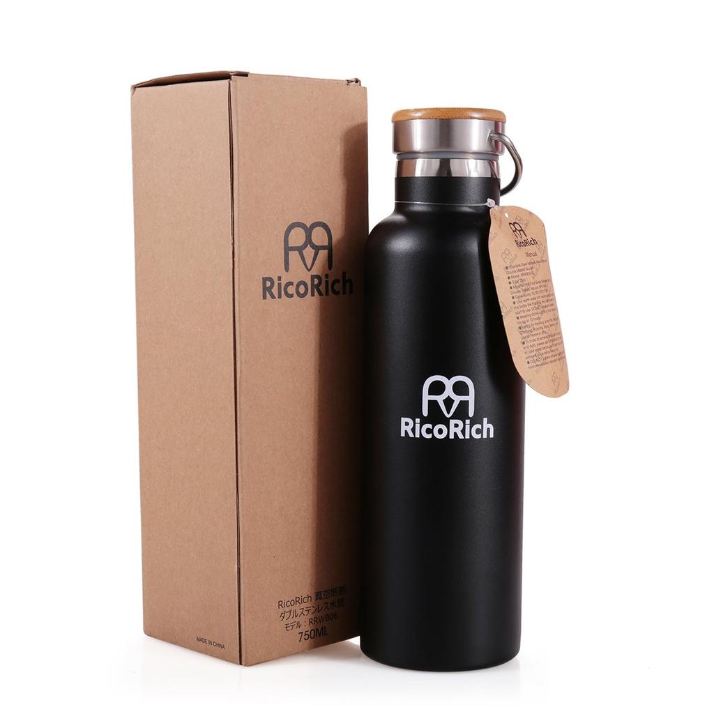 RicoRich Vacuum Insulated Stainless Steel Water Bottle Sports Bottle 750ml Black Thermal/Cold (RRWB06-BK)…