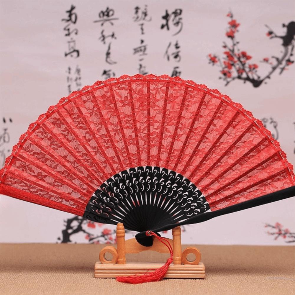 Diameter 40cm Chinese  Vintage Bamboo Fan Bamboo Frame Bamboo Silk Folding Fan  Dancing Party