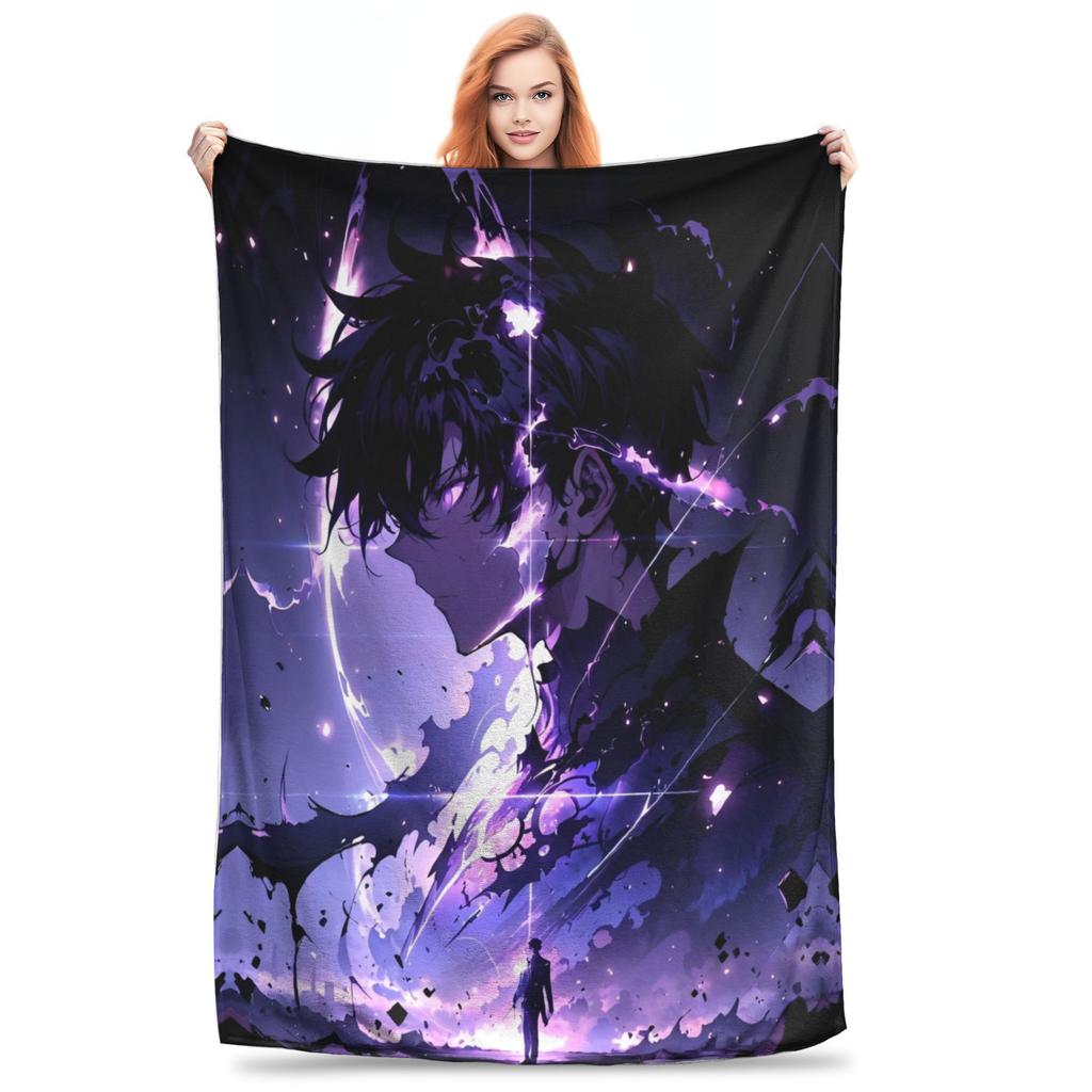 Solo S-ung Jin-woo Leveling Blankets Anime Solo Leveling Plush Vintage Breathable Throw Blankets for Home Winter
