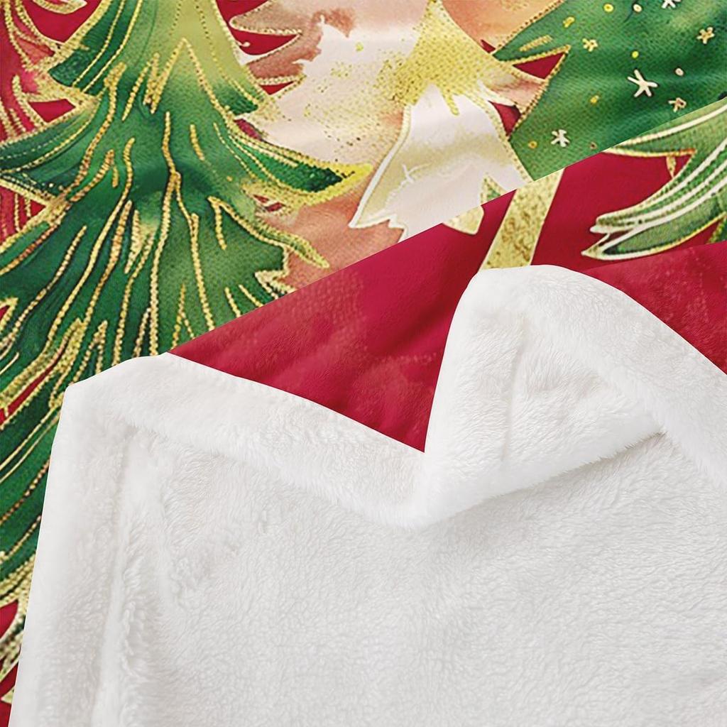 Merry Christmas Throw Blanket Watercolor Cartoon Xmas Trees Fleece Blanket for Kids Teens Adults Winter Snowflake Decor New Year