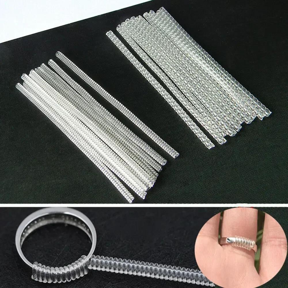 12pcs/Set Ring Size Reducer Tools Spiral Spring Based Rings Adjust Invisible Transparent Tightener Resizing Tool Jewelry Guard
