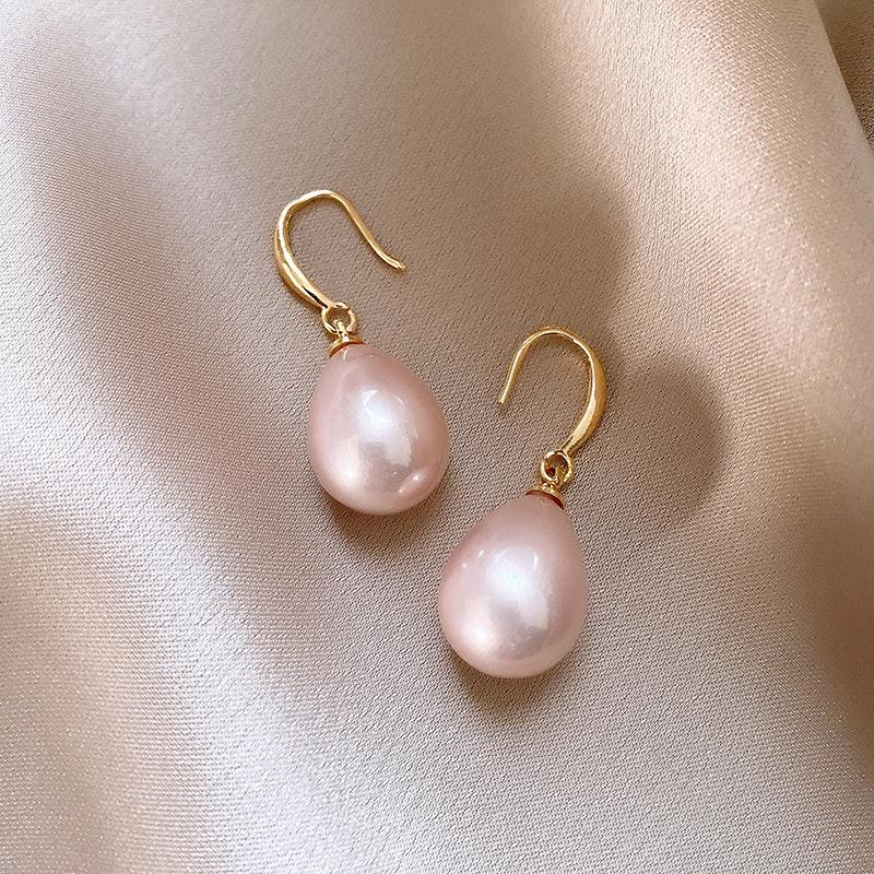 French retro imitation bead water drop earrings gentle versatile earrings niche temperament earrings