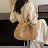 Handmade Crochet Straw Tote Bag Women Large Capacity Shoulder Bag Woven Material Summer Beach Vacation Boho Style Casual Handbag