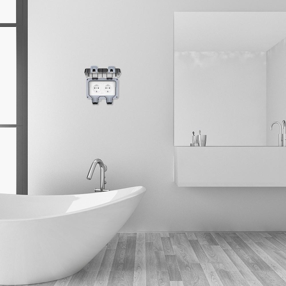 Priza Electrică de Perete cu 2 Ganguri cu Lumină LED Comutată, Porturi USB Duble, Soclu Impermeabil 16A