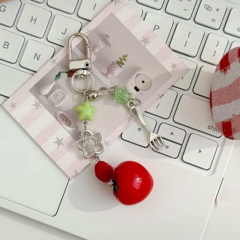 Unique Resin Tomato Keychain Fork Theme Phone Chain Keyring Decorative Piece For Everyday Carry Present