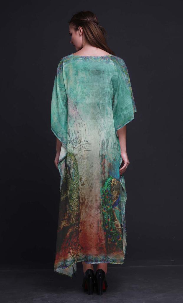 Phagun Peacock Mughal Womens Long Beach Kaftan Beachwear Bikini Coverup Maxi