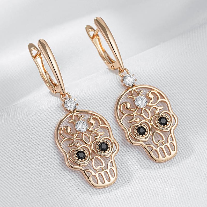 Kienl   Rose Gold Color Skull Punk Big Drop Earring For Women Glossy Natural Zircon Accessories Trend Daily Jewelry